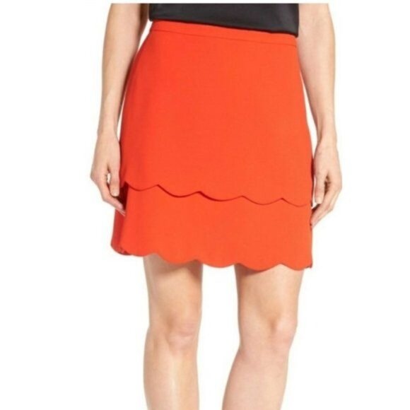 CeCe by Cynthia Steffens Scalloped Hem Mini Skirt in Red - 10 - Picture 1 of 6